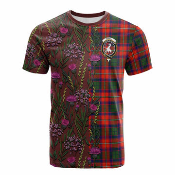 Riddell Family Crest Tartan Cotton T-shirt Scottish Thistle Flower Pattern Half Style