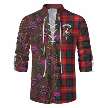 Riddell Family Crest Tartan Ghillie Shirt Scottish Thistle Flower Pattern Half Style - Tartan Vibes Clothing