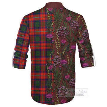 Riddell Family Crest Tartan Ghillie Shirt Scottish Thistle Flower Pattern Half Style - Tartan Vibes Clothing