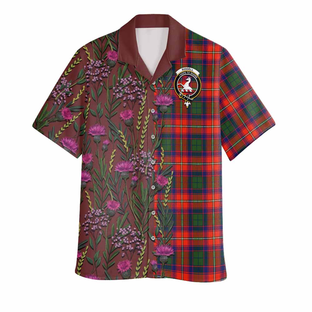 Riddell Family Crest Tartan Hawaiian Shirt Scottish Thistle Flower Pattern Half Style - Tartan Vibes Clothing