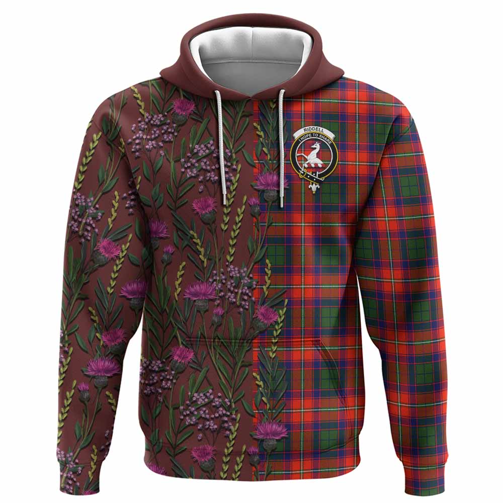 Riddell Family Crest Tartan Hoodie Scottish Thistle Flower Pattern Half Style - Tartan Vibes Clothing