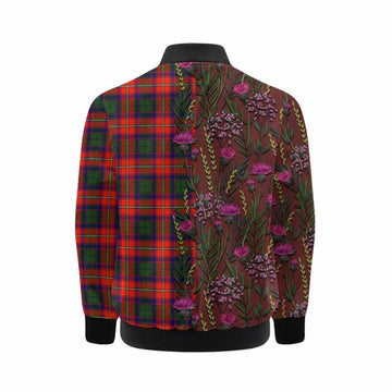 Riddell Family Crest Tartan Kid Bomber Jacket Scottish Thistle Flower Pattern Half Style - Tartan Vibes Clothing