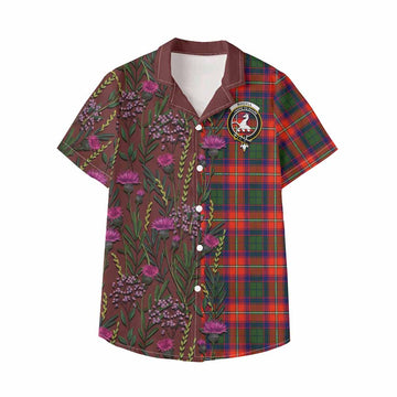 Riddell Family Crest Tartan Kid Hawaiian Shirt Scottish Thistle Flower Pattern Half Style - Tartan Vibes Clothing