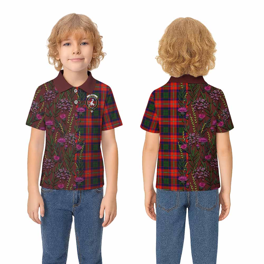 Riddell Family Crest Tartan Kid Polo Shirt Scottish Thistle Flower Pattern Half Style - Tartan Vibes Clothing