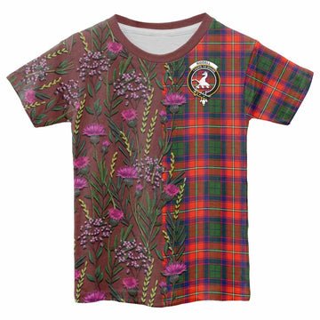 Riddell Family Crest Tartan Kid T-shirt Scottish Thistle Flower Pattern Half Style - Tartan Vibes Clothing
