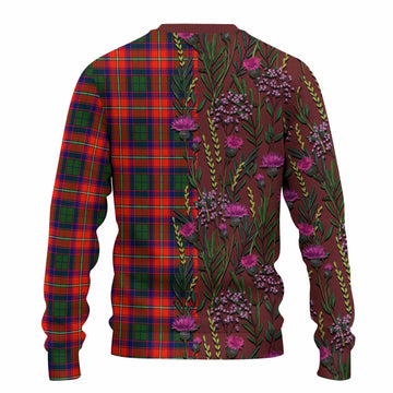 Riddell Family Crest Tartan Knitted Sweater Scottish Thistle Flower Pattern Half Style - Tartan Vibes Clothing