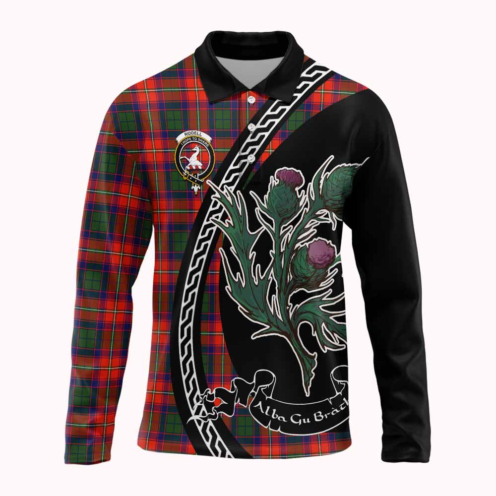 Riddell Family Crest Tartan Long Sleeve Polo Shirt Alba Thistle Inspired - Tartan Vibes Clothing