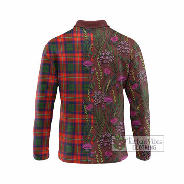 Riddell Family Crest Tartan Long Sleeve Polo Shirt Scottish Thistle Flower Pattern Half Style - Tartan Vibes Clothing