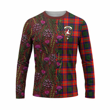 Riddell Family Crest Tartan Long Sleeve T-Shirt Scottish Thistle Flower Pattern Half Style - Tartan Vibes Clothing