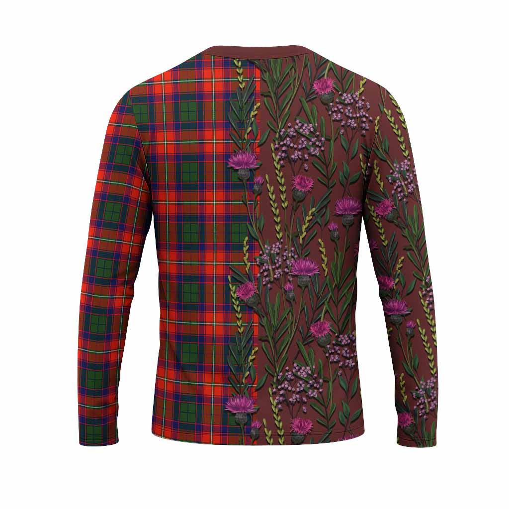Riddell Family Crest Tartan Long Sleeve T-Shirt Scottish Thistle Flower Pattern Half Style - Tartan Vibes Clothing