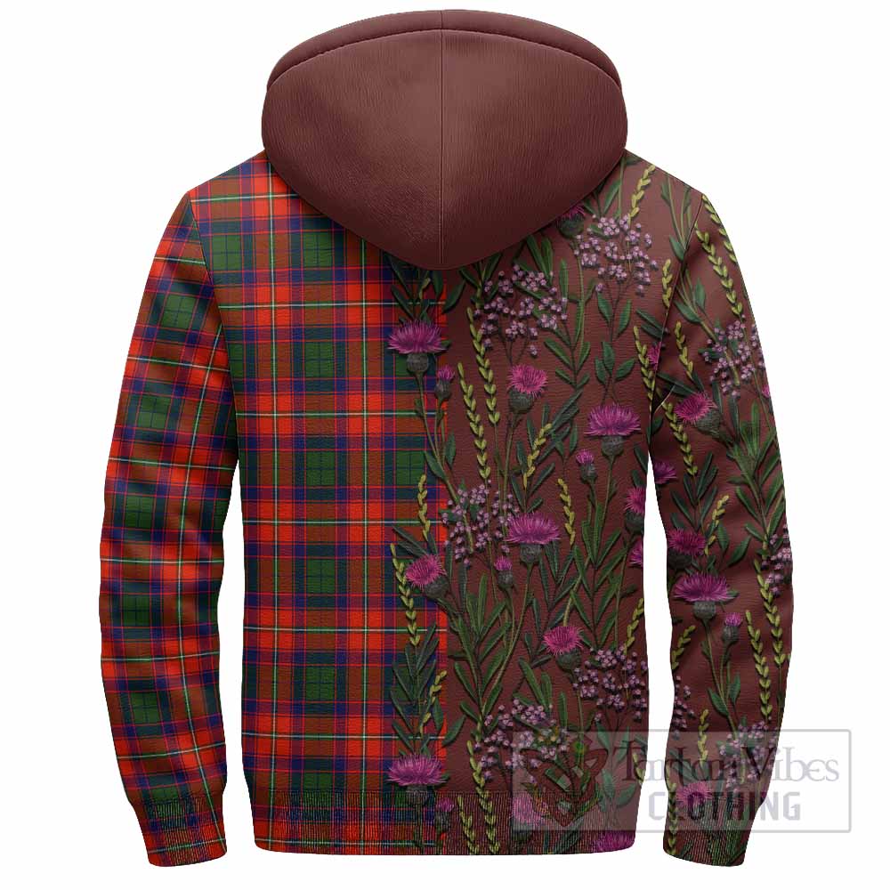 Riddell Family Crest Tartan Sherpa Hoodie Scottish Thistle Flower Pattern Half Style - Tartan Vibes Clothing
