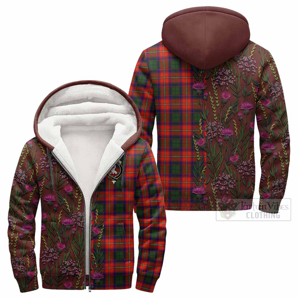 Riddell Family Crest Tartan Sherpa Hoodie Scottish Thistle Flower Pattern Half Style - Tartan Vibes Clothing