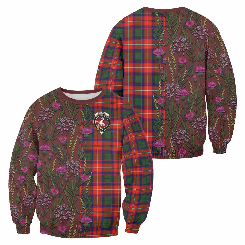 Riddell Family Crest Tartan Sweatshirt Scottish Thistle Flower Pattern Half Style - Tartan Vibes Clothing