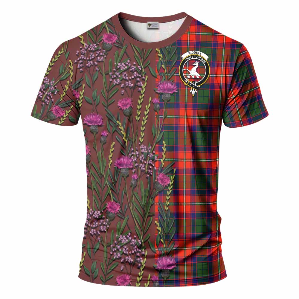 Riddell Family Crest Tartan T-Shirt Scottish Thistle Flower Pattern Half Style - Tartan Vibes Clothing