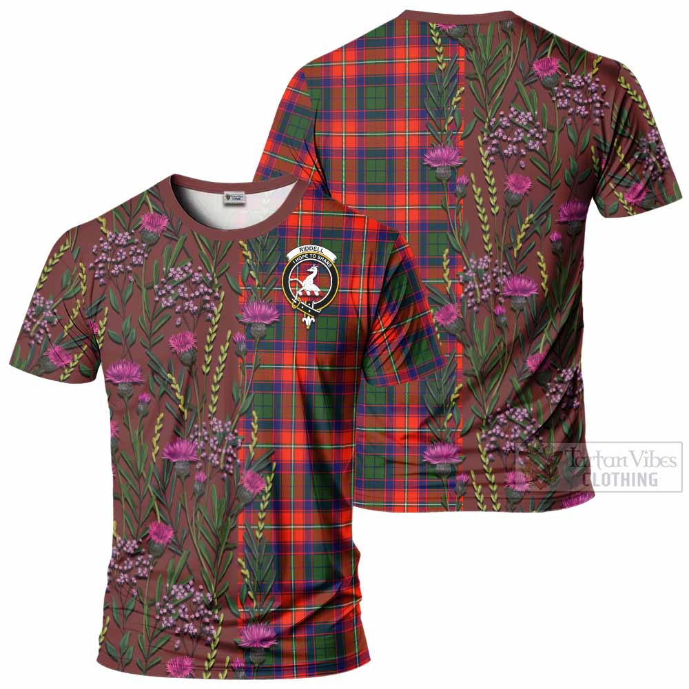 Riddell Family Crest Tartan T-Shirt Scottish Thistle Flower Pattern Half Style - Tartan Vibes Clothing