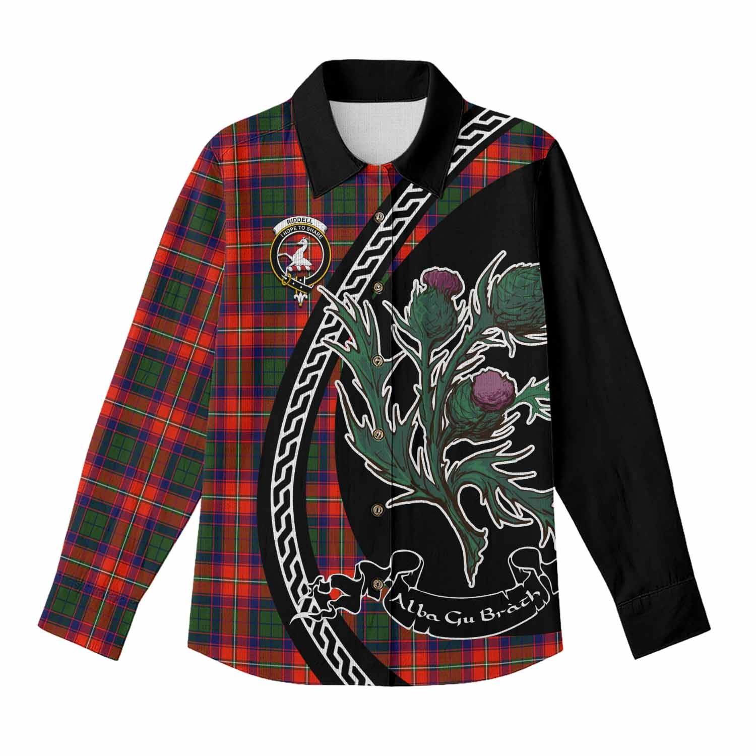 Riddell Family Crest Tartan Women Casual Shirt Alba Thistle Inspired - Tartan Vibes Clothing