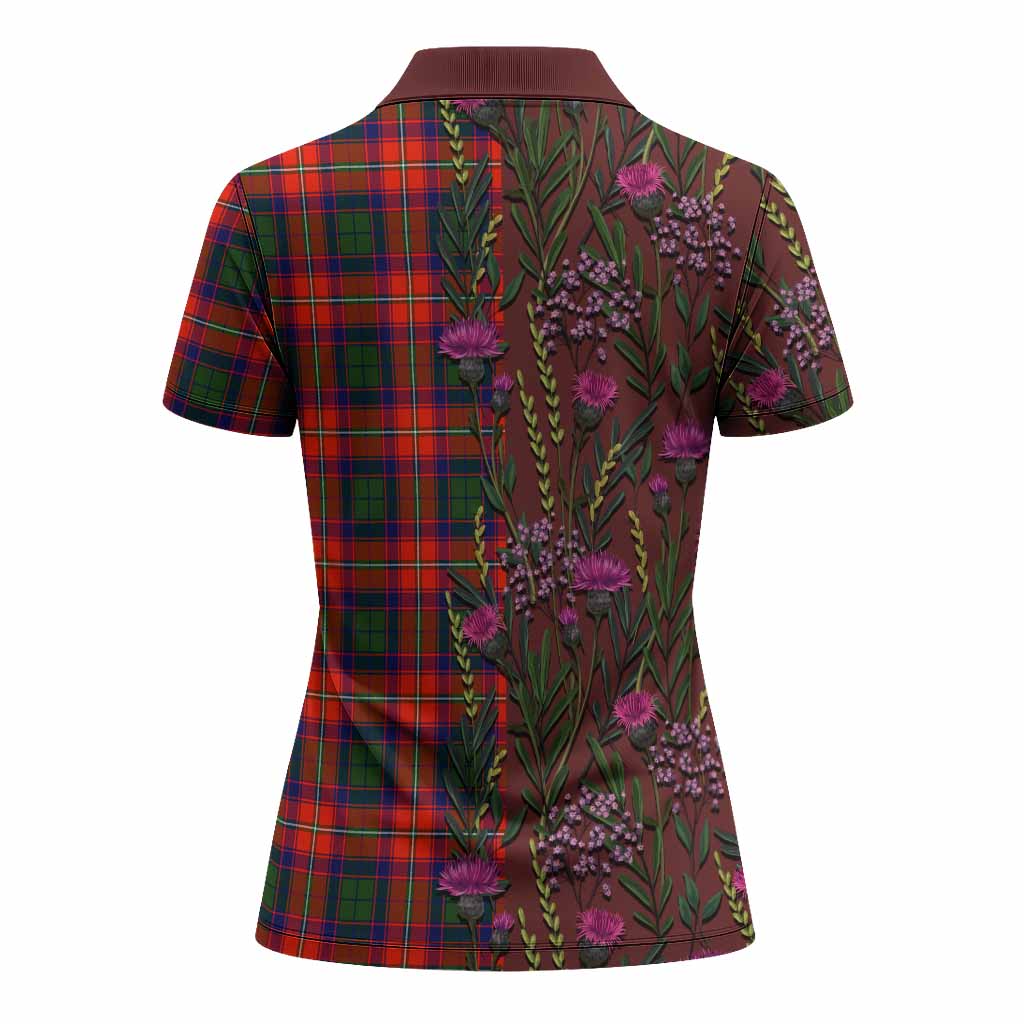 Riddell Family Crest Tartan Women Polo Shirt Scottish Thistle Flower Pattern Half Style - Tartan Vibes Clothing