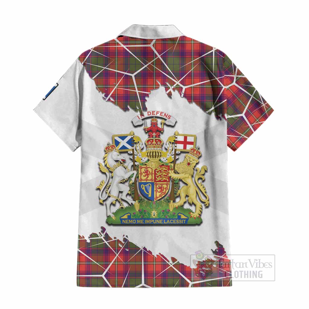 Riddell Tartan Cotton Hawaiian Shirt with Family Crest and Lion Rampant Grunge Style