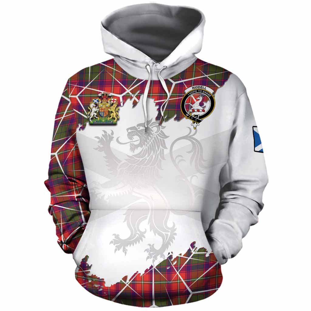 Riddell Tartan Cotton Hoodie with Family Crest and Lion Rampant Grunge Style