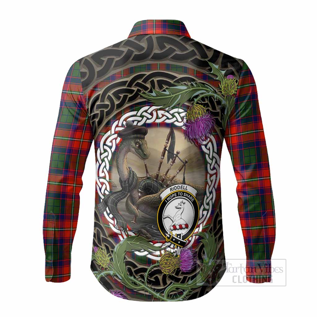 Riddell Tartan Crest Bagpipe Nessie Long Sleeve Button Shirts Scottish Loch Ness Monster Celtic Thistle