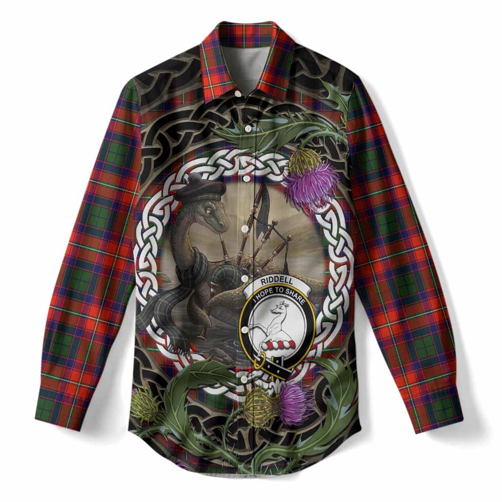 Riddell Tartan Crest Bagpipe Nessie Women Casual Shirt Scottish Loch Ness Monster Celtic Thistle