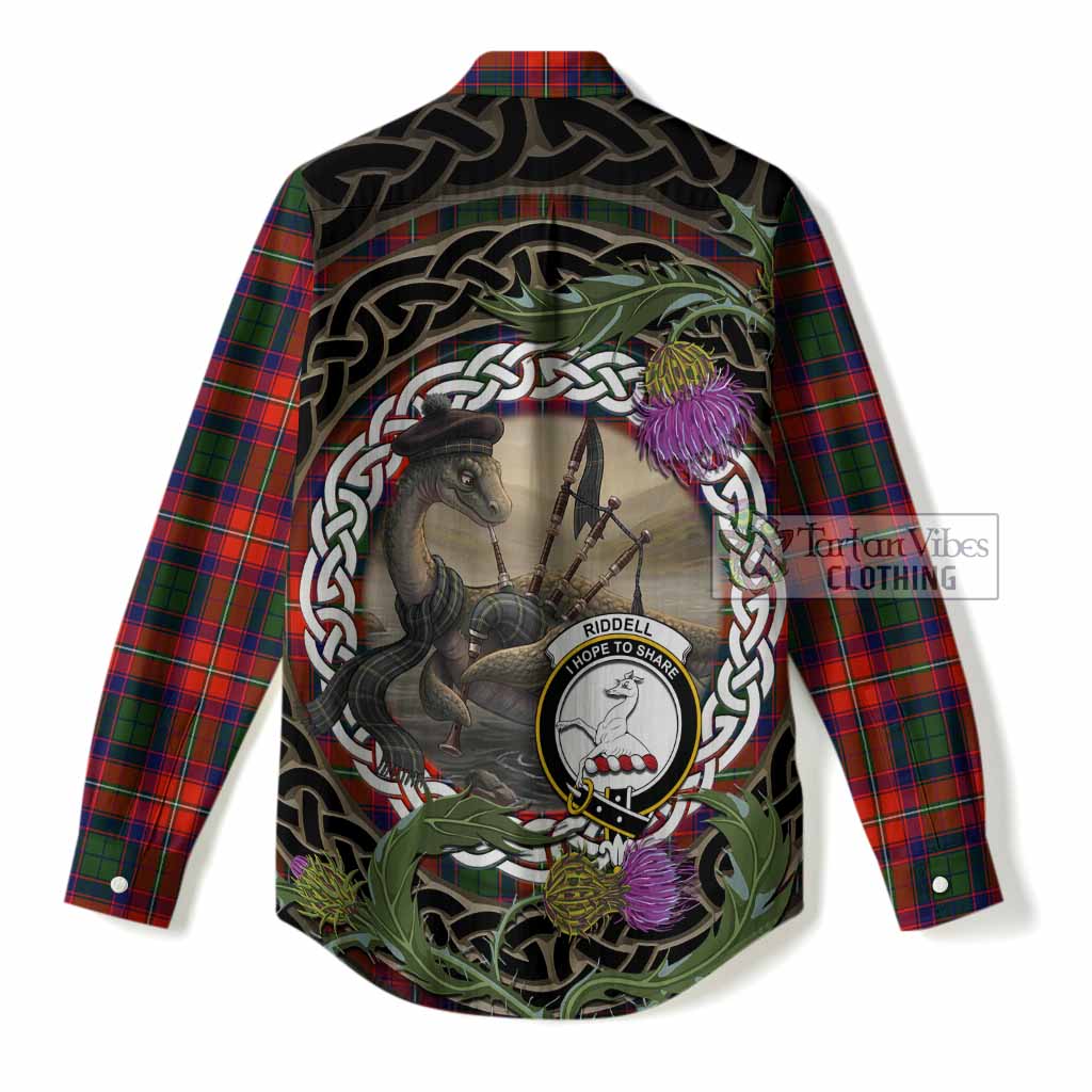 Riddell Tartan Crest Bagpipe Nessie Women Casual Shirt Scottish Loch Ness Monster Celtic Thistle