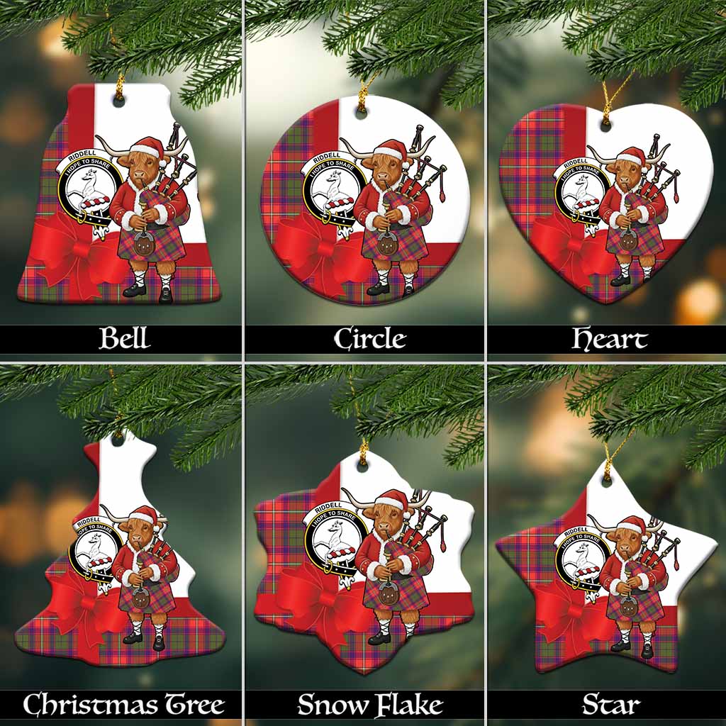 Riddell Tartan Crest Christmas Ceramic Ornament Highland Cow Bagpipes Coquette Bow Style