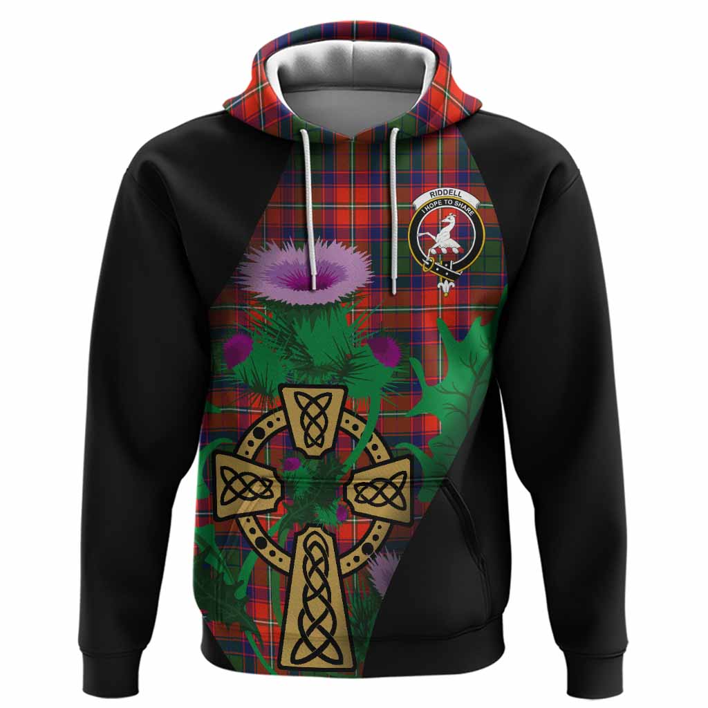 Riddell Tartan Crest Hoodie Celtic Cross Thistle Flowers
