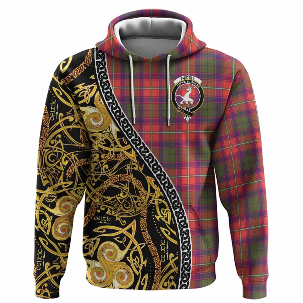 Riddell Tartan Crest Hoodie Celtic Knot and Triple Trickle Spiral Symbols