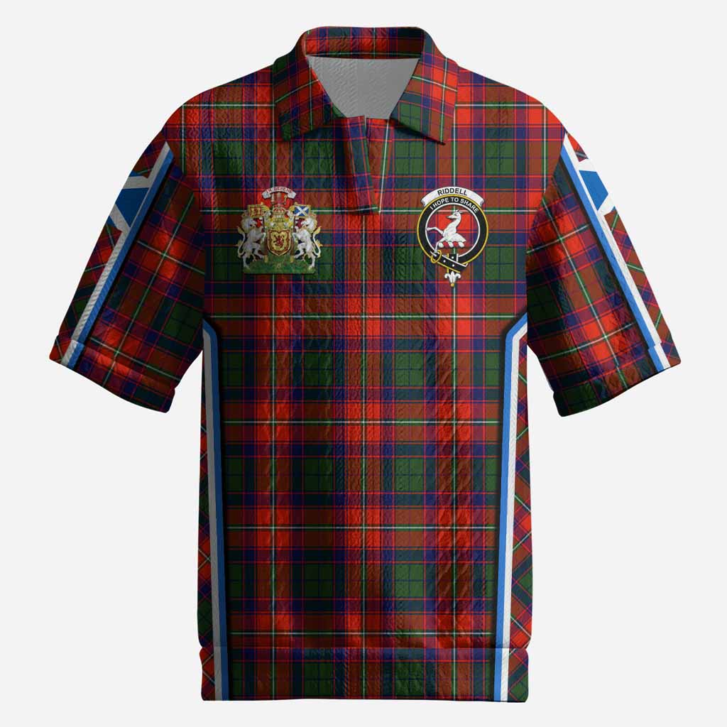 Riddell Tartan Crest Men’s Polo Sweater Top Scotland Coat of Arm Flag Style