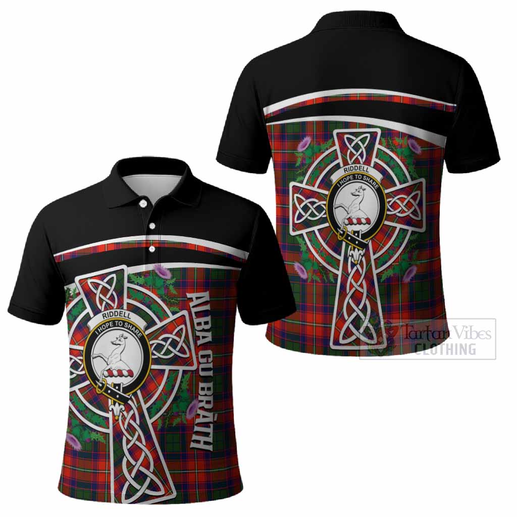 Riddell Tartan Crest Polo Shirt Scottish Thistle Celtic Cross Alba Gu Brath