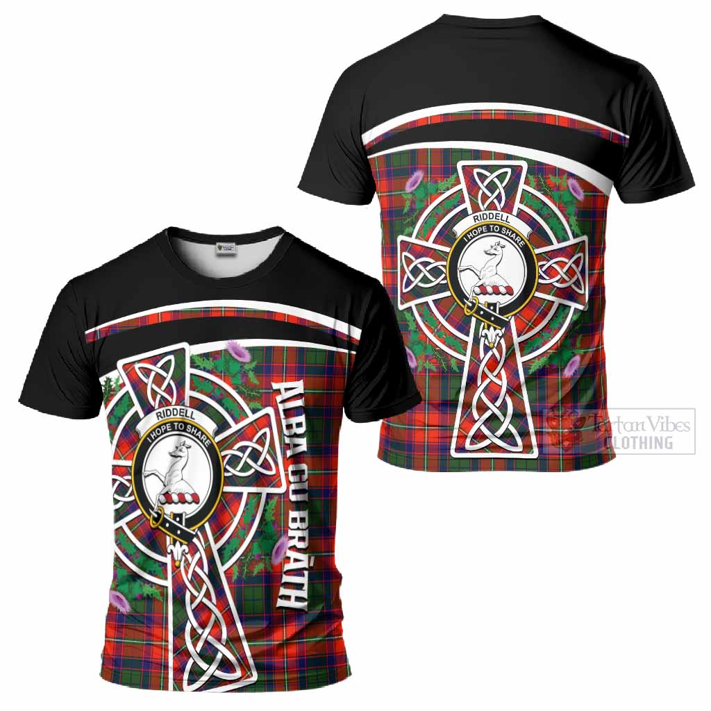 Riddell Tartan Crest T-Shirt Scottish Thistle Celtic Cross Alba Gu Brath