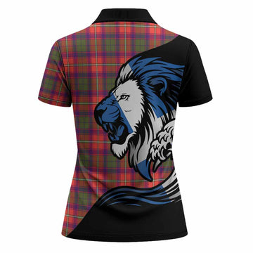 Riddell Tartan Crest Women Polo Shirt Scottish Golden Lions Wave Flow