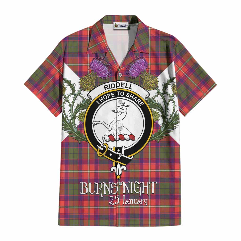 Riddell Tartan Family Crest Cotton Hawaiian Shirt Scottish Burns Night Thistle Floral