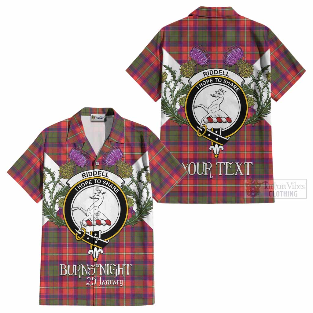 Riddell Tartan Family Crest Cotton Hawaiian Shirt Scottish Burns Night Thistle Floral
