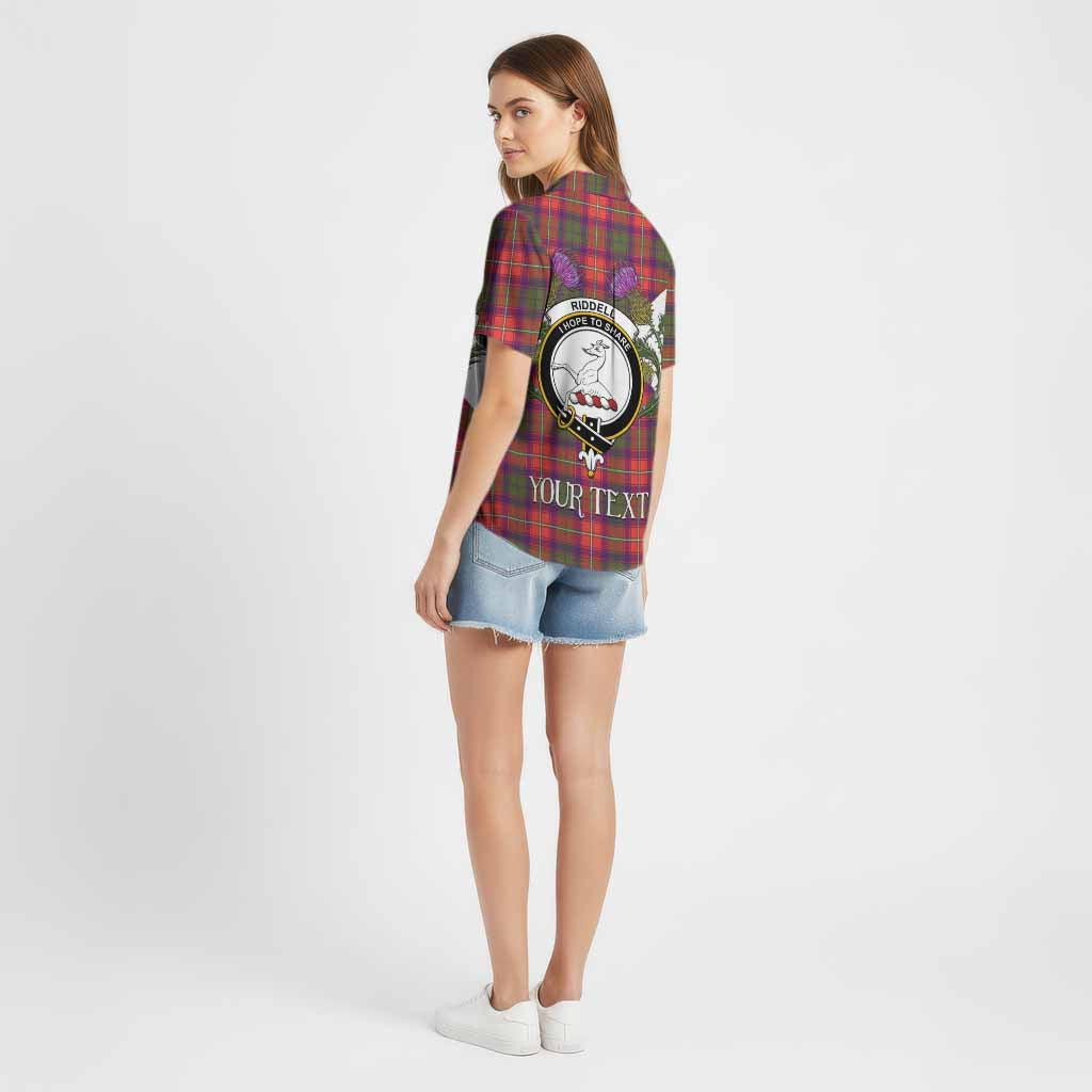 Riddell Tartan Family Crest Cotton Hawaiian Shirt Scottish Burns Night Thistle Floral