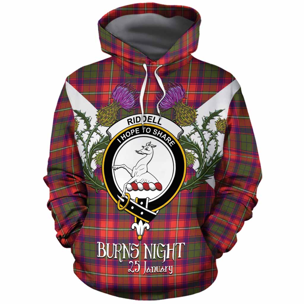 Riddell Tartan Family Crest Cotton Hoodie Scottish Burns Night Thistle Floral