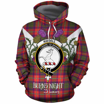 Riddell Tartan Family Crest Cotton Hoodie Scottish Burns Night Thistle Floral