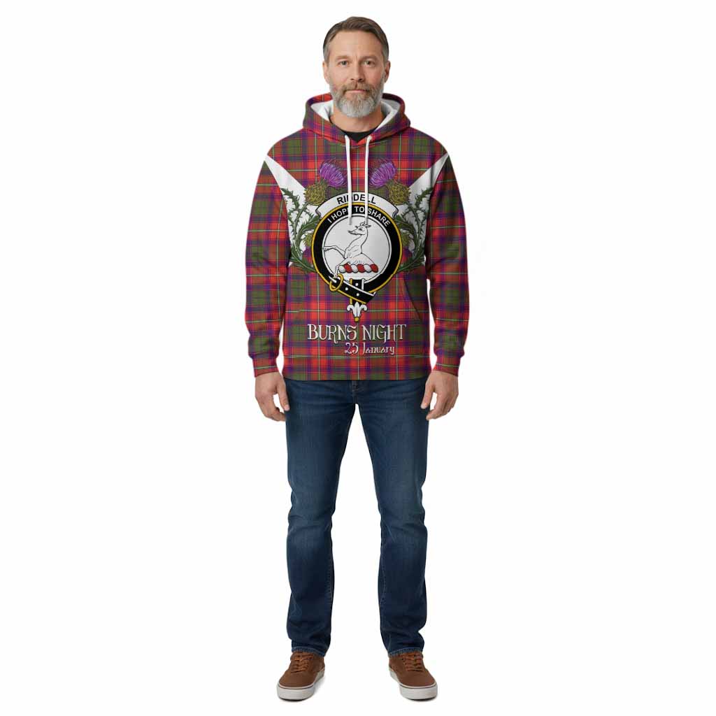 Riddell Tartan Family Crest Cotton Hoodie Scottish Burns Night Thistle Floral