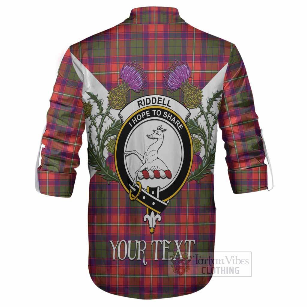 Riddell Tartan Family Crest Ghillie Shirt Scottish Burns Night Thistle Floral