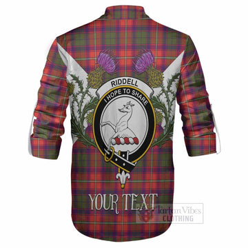 Riddell Tartan Family Crest Ghillie Shirt Scottish Burns Night Thistle Floral