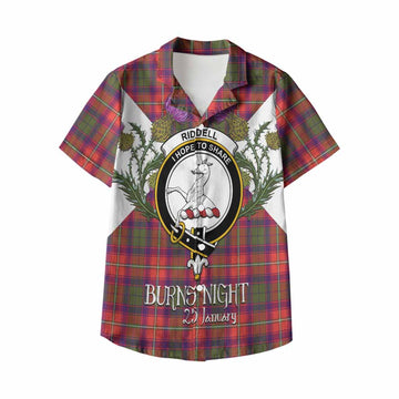 Riddell Tartan Family Crest Kid Hawaiian Shirt Scottish Burns Night Thistle Floral