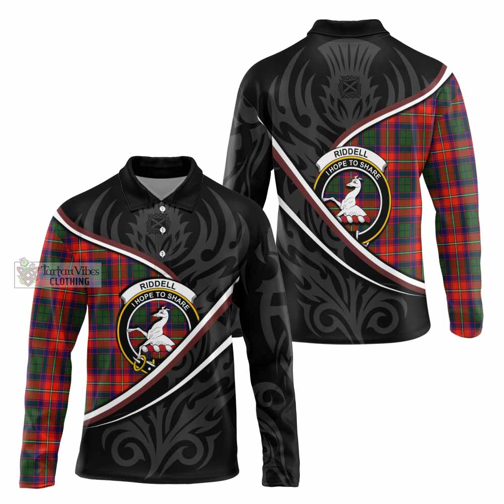 Riddell Tartan Family Crest Long Sleeve Polo Shirt Celtic Scottish Thistle Floral - Tartan Vibes Clothing