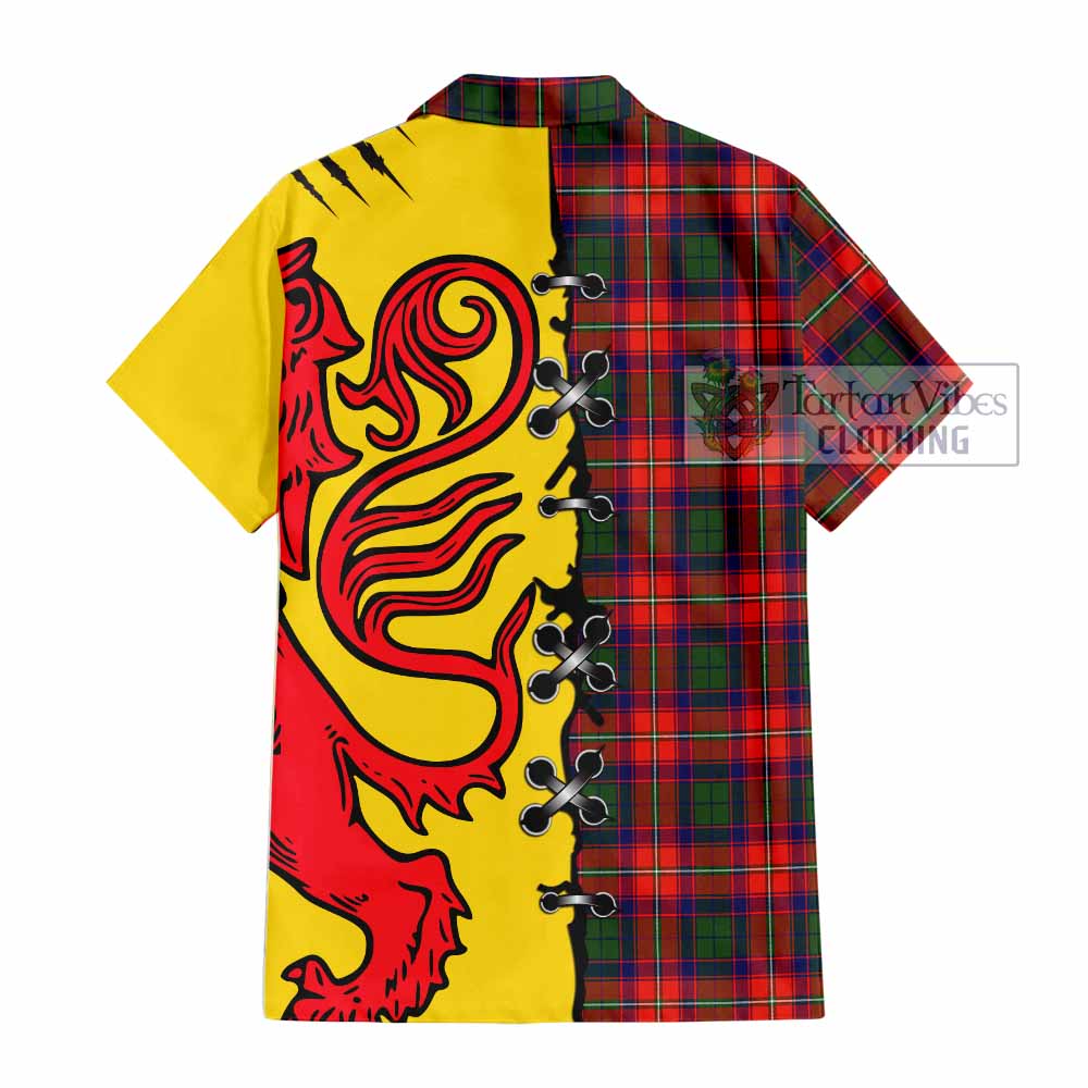 Riddell Tartan Family Crest Short Sleeve Button Shirt Lion Rampant Honor - Tartan Vibes Clothing