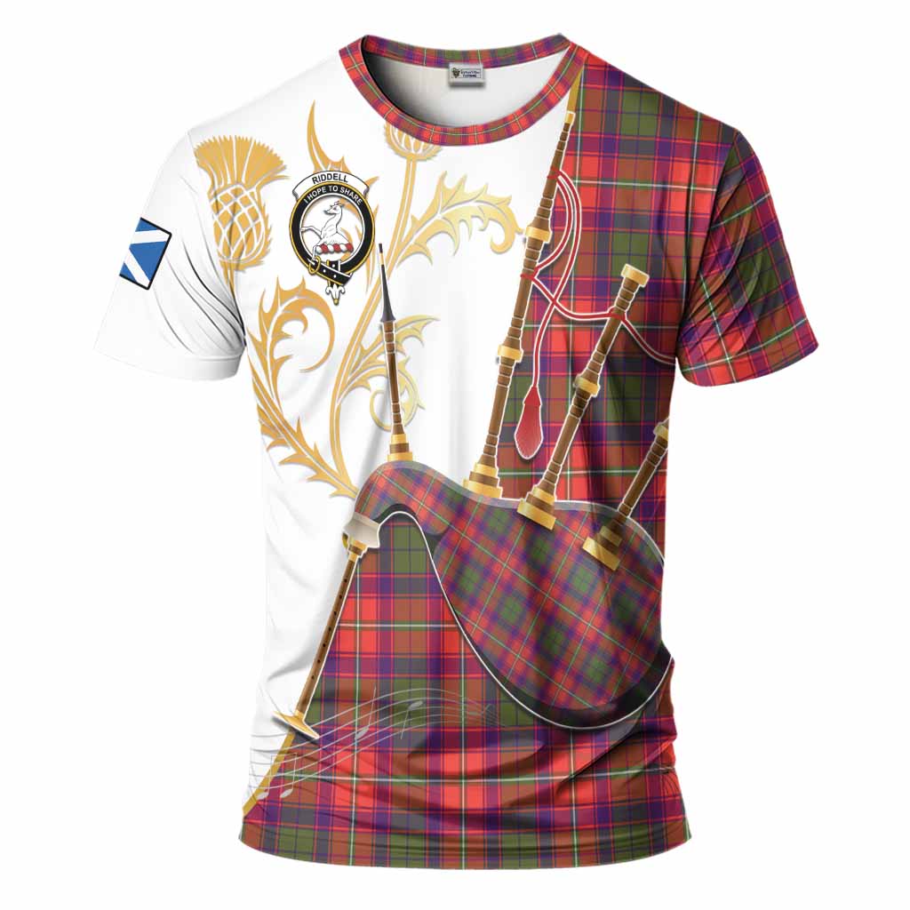 Riddell Tartan Family Crest T-Shirt Bagpipes with Scottish Thistle