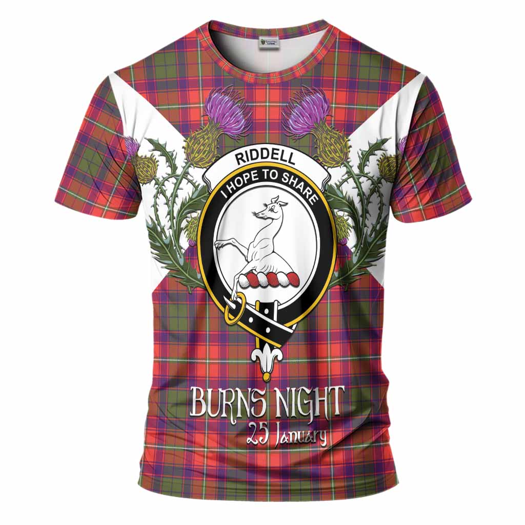 Riddell Tartan Family Crest T-Shirt Scottish Burns Night Thistle Floral