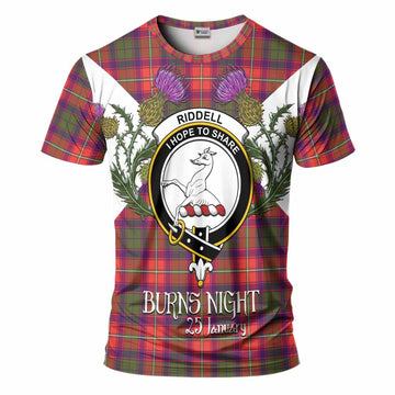 Riddell Tartan Family Crest T-Shirt Scottish Burns Night Thistle Floral