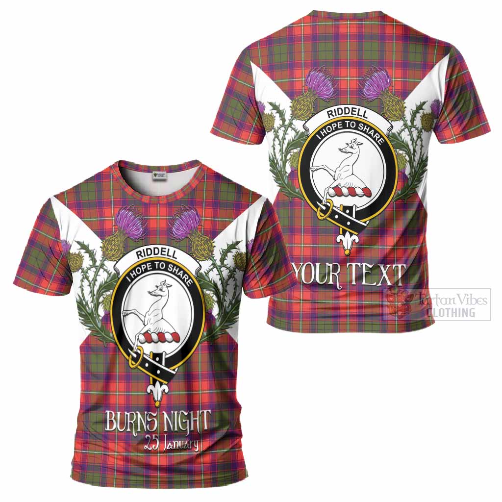 Riddell Tartan Family Crest T-Shirt Scottish Burns Night Thistle Floral