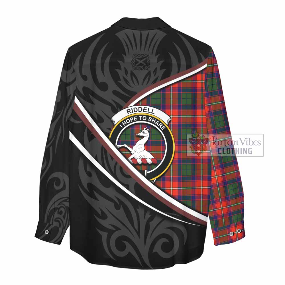 Riddell Tartan Family Crest Women Casual Shirt Celtic Scottish Thistle Floral - Tartan Vibes Clothing