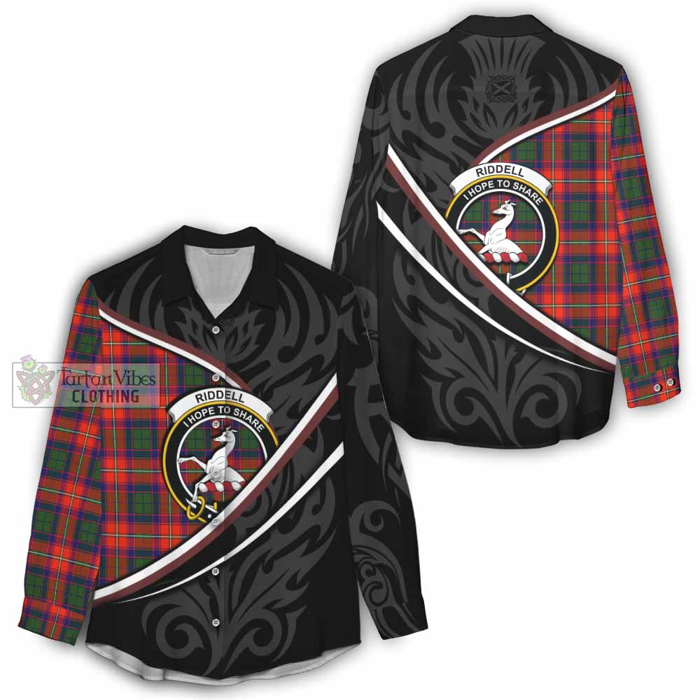Riddell Tartan Family Crest Women Casual Shirt Celtic Scottish Thistle Floral - Tartan Vibes Clothing